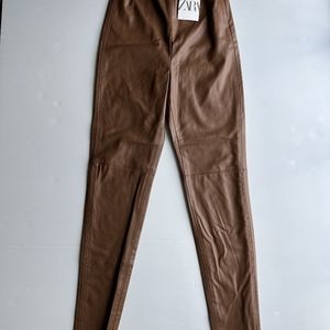 Zara Women's High-Waisted Faux Leather Leggings  Leather Brown  8372 236